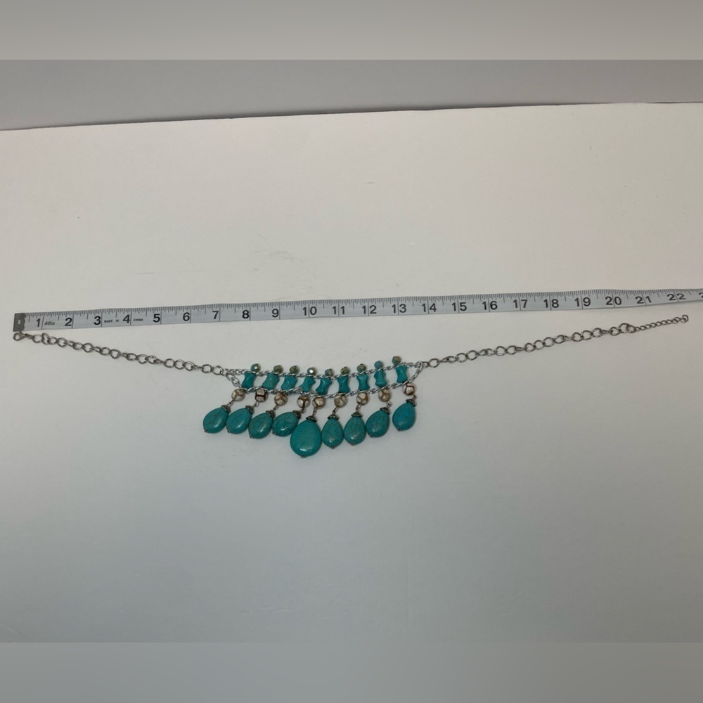 Multi-layer Faux Turquoise Bead Silver Tone Necklace - Picture 6 of 6